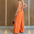 thumbnail image 4 of Jumpsuits for Women Sleeveless Cut-Out Waist U-Neck Spaghetti Strap Backless Tie-Back Ruched High Waist Summer Romper XL, 4 of 6