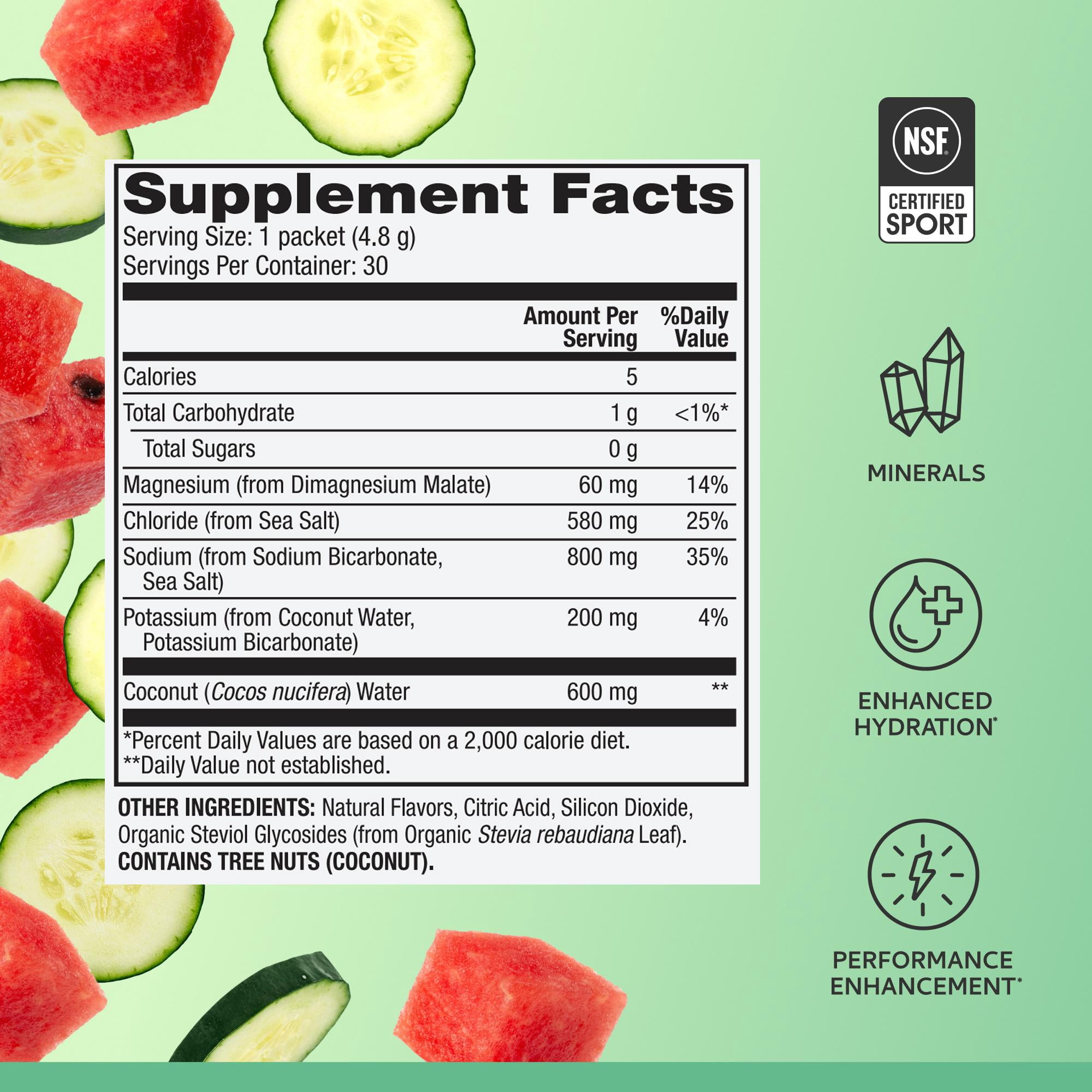 Dr. Mercola Pure Power Electrolytes - Supports Hydration & Muscle Function - Magnesium & Potassium Blend - 0 g Sugar per Serving - Watermelon Cucumber - 30 Packets