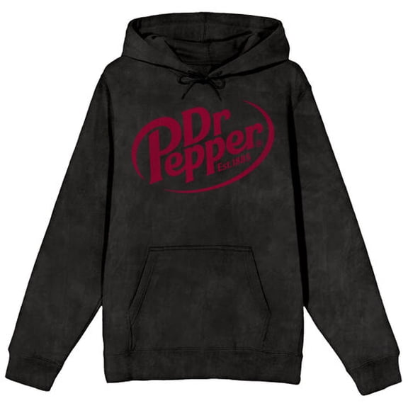 Dr Pepper Logo Adult Mineral Wash Black Salt Long Sleeve Hooded Sweatshirt
-Medium