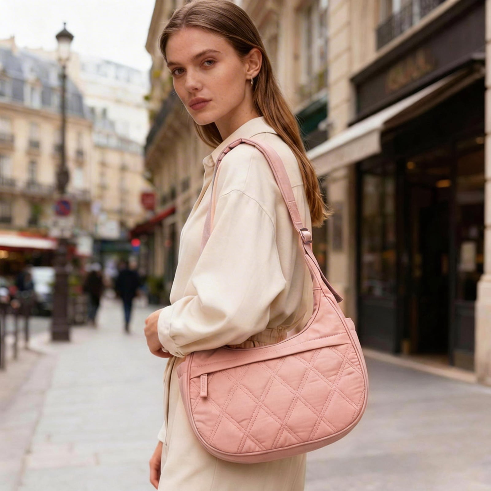 DEFAHN Puffy Quilted Tote Bag for Women, Soft Nylon Crossbody Bag with Zipper Pockets, Large Lightweight Carryall Hobo Handbag for Work Travel School, Gift Idea
