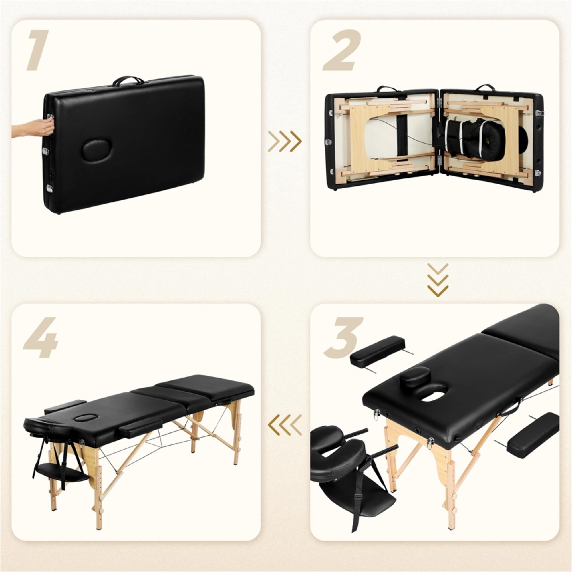 Alden Design 3 Section Wooden Portable Massage Table for Beauty , Black