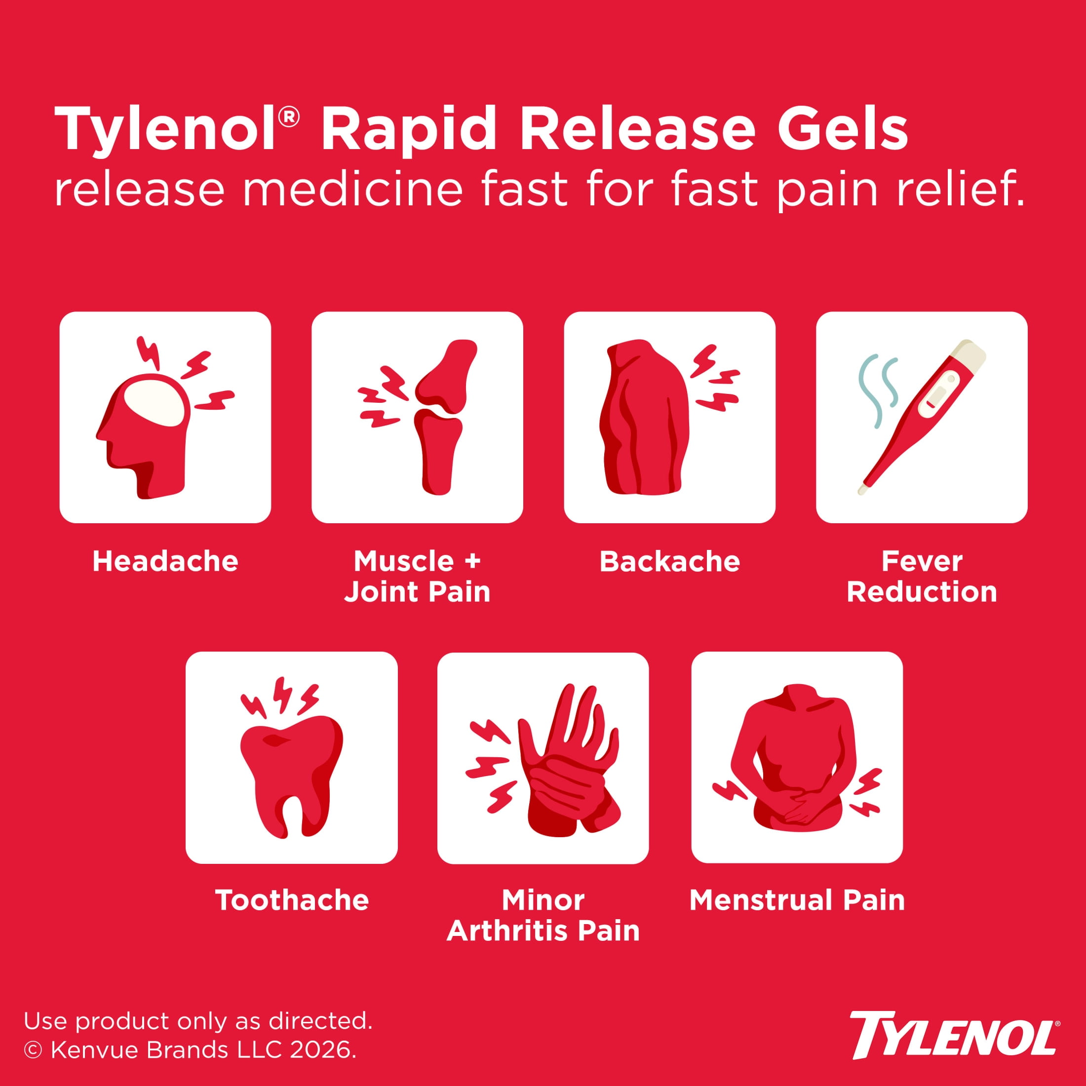 Tylenol Rapid Release Extra Strength Gelcaps, Acetaminophen 500 mg, Strong, Fast, 100 Count