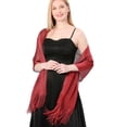 thumbnail image 4 of SWSMCLT Women's Metallic Shawls & Wraps Wedding Wrap Scarf Sheer Fringe Silver Cardigan Soft Elegant Formal Amaranth One Size, 4 of 4