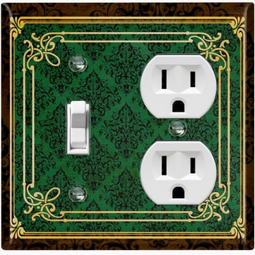 Metal Light Switch Plate Cover Elegant Victorian Floral Damask Frame Green FRA078