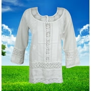 Womens White Cotton Tunic, Chikankari Embroidery Cotton Tunic, Handmade Blouse, Summer Tunic Bohemian Clothing, Shirt