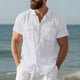 thumbnail image 1 of Ceisia Men's Relaxed Fit Short Sleeve Turndown Collar Slub Linen Shirt with Dual Chest Pockets White XXXL Gifts, 1 of 9