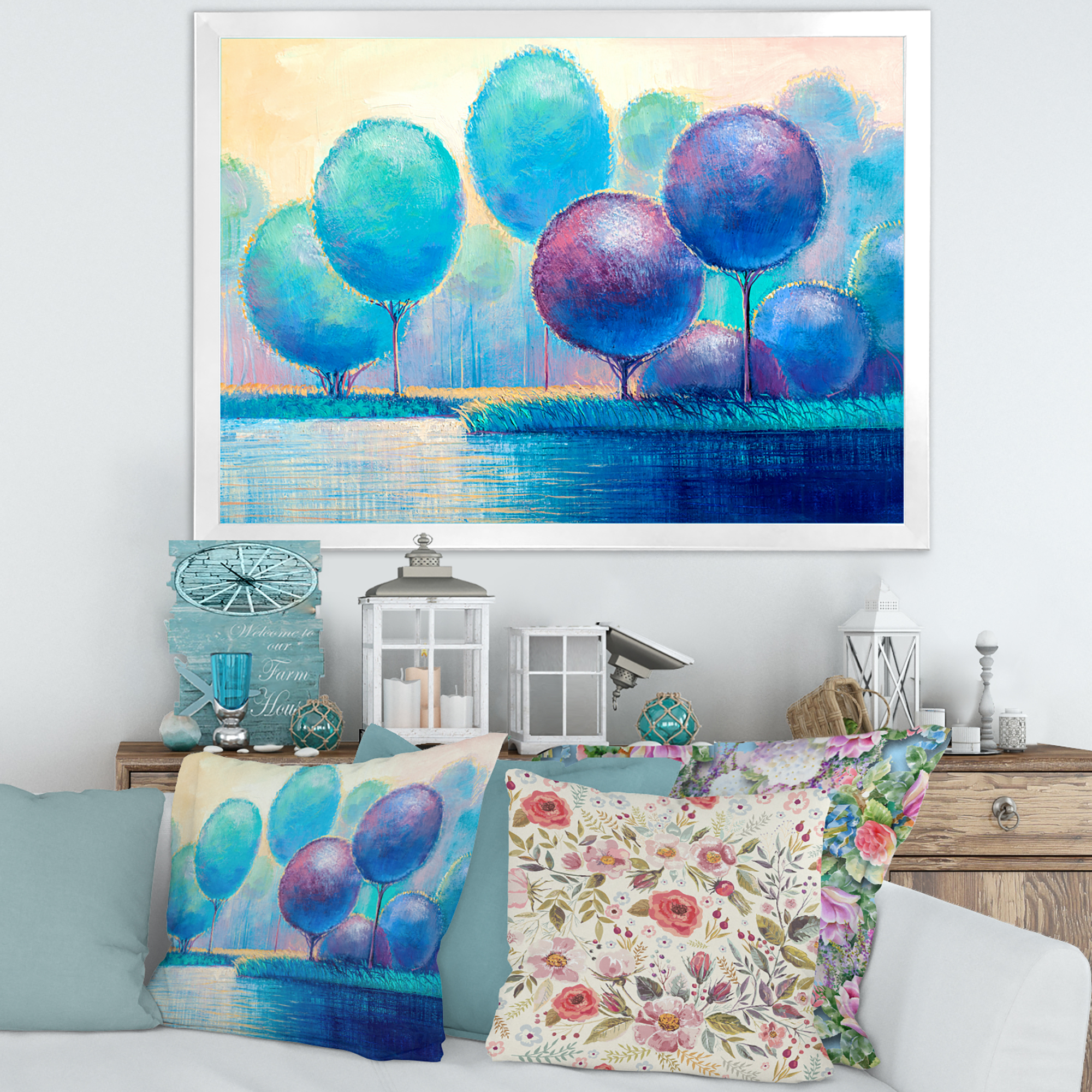 Designart 'Ornamental Colourful Trees V' Modern Framed Art Print