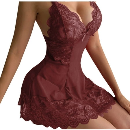 Wdfiry Womens Bralette Lace Nightie Gown Babydoll Lingerie Pajamas Sleepwear Nightdress