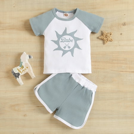 

Hunpta Newborn Infant Baby Boys Girls Summer Short Sleeve Letter Ribbed T Shirts Tops Shorts Tracksuit Outfits Clothes Set