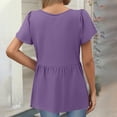 thumbnail image 2 of TQWQT Summer Tops for Women Cute Short Sleeve Tunic Top Peplum Vneck Shirt Puff Sleeve Solid Color Casual Blouses Beach Vacation Clothes Purple L, 2 of 5