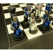 Medieval Times Crusades BLUE  WHITE Maltese Knight Chess Set Faux Leather Board