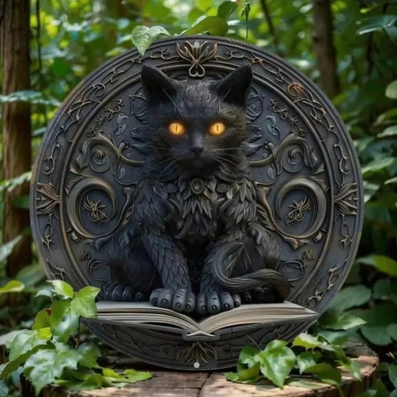 HELLOYOUNG Metal Wall Art Decor, 3D Embossed Rustic Cat Sign Sculpture, Lifelike Mystical Animal Illustration for Home Room Decor