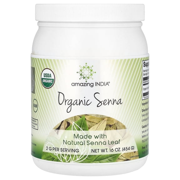 Amazing India USDA Certified Organic Senna Powder 16 Oz (454 G) Supplement | 227 Serving | 2G Per Serving | Non-GMO | Gluten Free | Made in USA