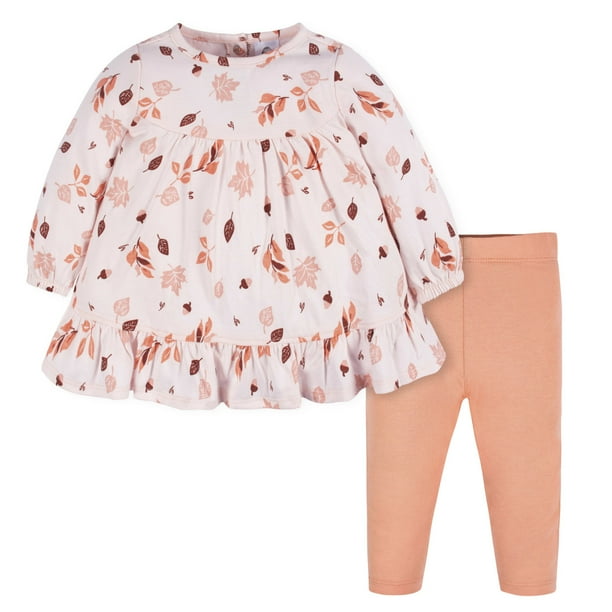 Gerber conjunto niña vestido con leggings naranja 100% algodón OEKO-TEX