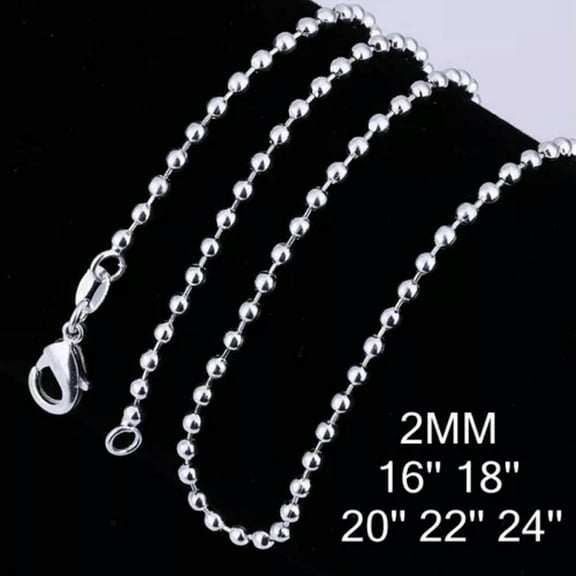 EOEMY Wholesale 5Pcs 925 Sterling Silver Plt 2mm Ball Beads Chain Necklace 16"-30"-24 In