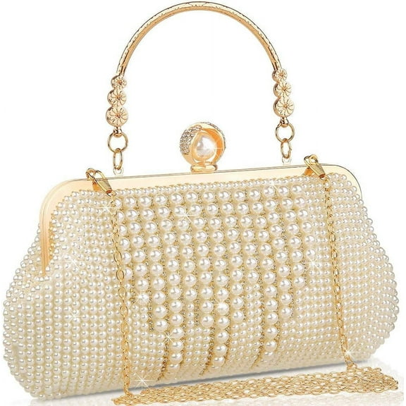CAILDANL Women's Wedding Purse, Pearl Clutch, Different Length Chain Crossbody Shoulder Bag Handbag for Party Date Formal Occasion
