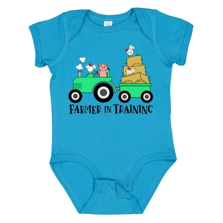 

Inktastic Farmer in Training Cute Pig Chickens and Tractor Gift Baby Boy or Baby Girl Bodysuit