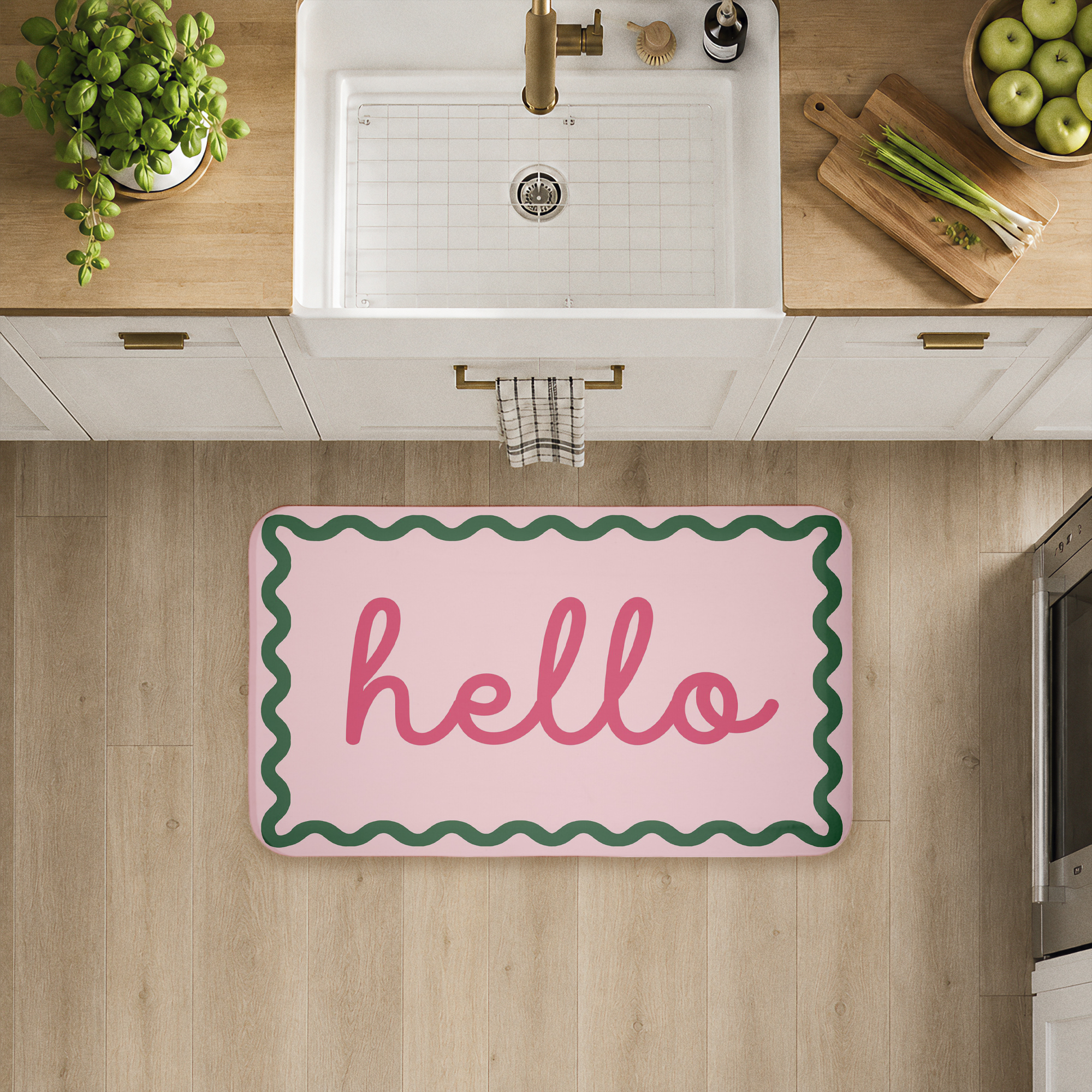Stupell Industries Pink Hello Wavy Border Printed Anti-Fatigue Floor Mat, design by Lil' Rue