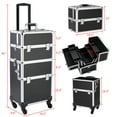 thumbnail image 2 of 3 in 1 Professional Rolling Trolley Makeup Train Case, 14" x 9.5" x 28" Artist Aluminum Beauty Makeup Case Organizer w/Lockable Keys+Shoulder Strap, Tattoo Box with 4 Removable Travel Wheels, S13411, 2 of 9