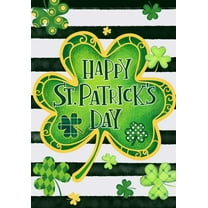 Happy St. Patrick''s Day Stripes Shamrock Clover Decorative House Flag Outdoor Yard Flag 28" x 40"