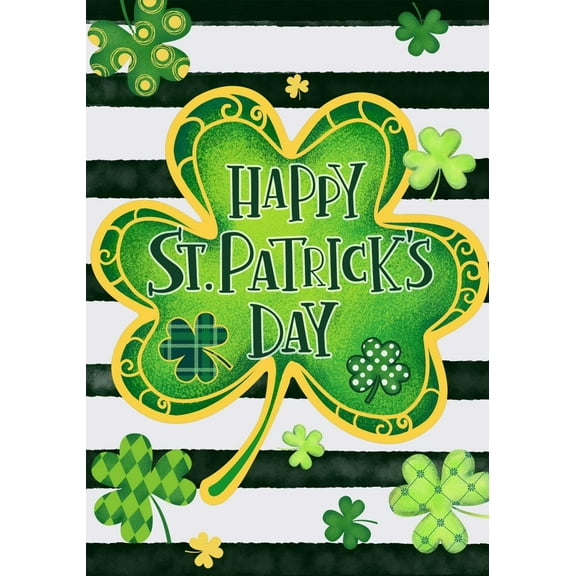 Happy St. Patrick''s Day Stripes Shamrock Clover Decorative House Flag Outdoor Yard Flag 28" x 40"