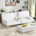 thumbnail image 2 of Wubio Futon Sofa Bed, Leather Futon Couch with Removable Armrests, Adjustable Recliner Sleeper Sofa Bed with Dual Cup Holders for Living Room, Apartment, Office (White), 2 of 9