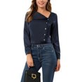 thumbnail image 5 of INSPIRE CHIC Women's Fashion Long Sleeve Casual Office Irregular V Neck Blouse XS Dark Blue, 5 of 6