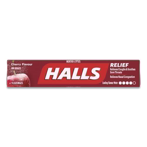 Halls MenthoLyptus Cough and Sore Throat Lozenges, Cherry, 9/Pack, 20