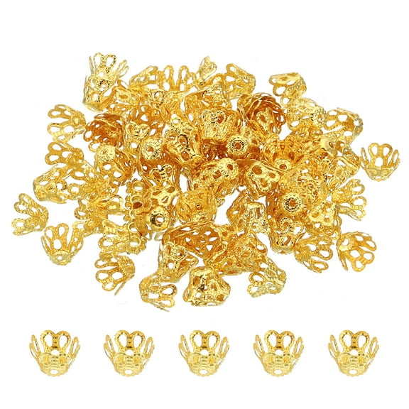 Uxcell Flower Bead Caps, 100Pcs 6x5mm Hollow Metal Spacer Bead End Caps Gold Tone