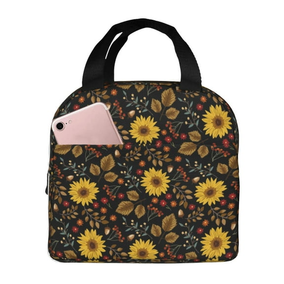 Vsdgher Sunflowers Leaves Lunch Bag, Lunch Box for Women Adult Men, Lunch Tote Insulated Cooler Lunch Container for Work/Office/Picnic/Travel