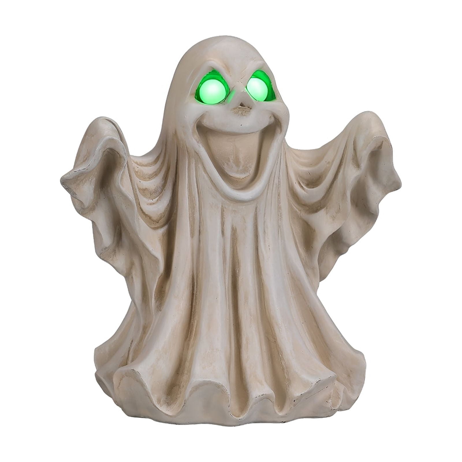 Halloween Ghost Figurine with LED Light Up Glowing Eyes, Spooky Resin Statue and Tabletop Decor for Haunted House Party, White
