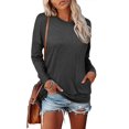 thumbnail image 2 of Womens Tops Color Block Pullover Long Sleeve T Shirts with Pockets Crew Neck Tunic Blouse, 2 of 5