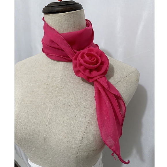 Zhuge Elegante y bufanda, bufanda pequeña larga con decoración de cuello con hebilla de rosa, bufanda de vestir de estilo artístico (rosa oscuro)