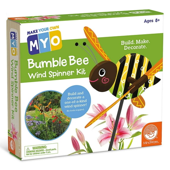 MindWare Make Your Own Bumble Bee Wind Spinner Wood Craft Kit, Build & Decorate for Ages 8 & Up