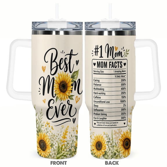 40oz Best Mom Ever Sunflower Tumbler with Handle and Straw Stainless Steel Insulated Travel Coffee Cup Mothers Day Gift