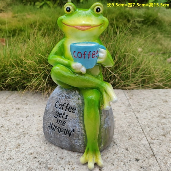 Desk Accessories Promotion Sale! Garden Statue Figurine Frog Sitting on Stone Statue Drinking Coffee Frogs Decor for Yard Ornament and Fairy Garden Accessories Outdoor Home Decoration 1Pc Home Decor