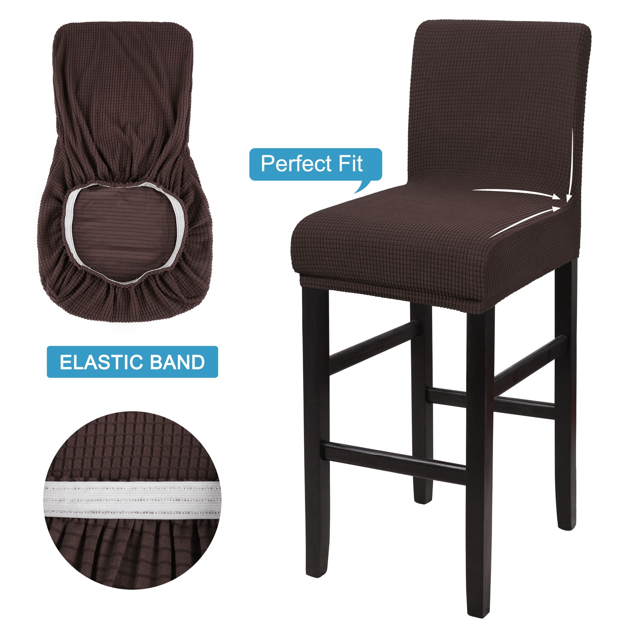 Unique Bargains Polyester Stretch Bar Stool Covers Elastic Band Mid Back Chair Slipcover Dark Brown 2 Pcs