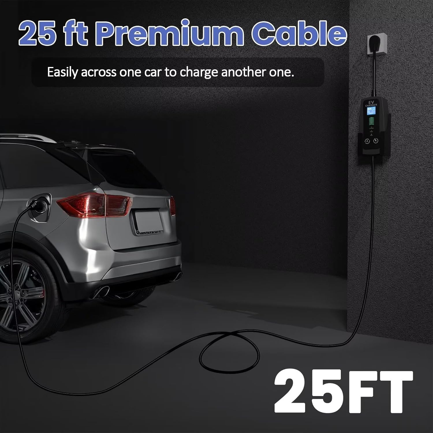 EP Level 2 Portable EV Charger, 16-40 Amp, 240V, 25ft Cable, Fast Charging Station for All EVs, NEMA 14-50P Plug, Upgraded Portable Electric Vehicle Charger, ETL