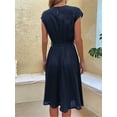 thumbnail image 3 of Women's A-Line High Waist Knee Length Pleated Dress Short Sleeves Solid Color, 3 of 9