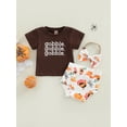 thumbnail image 2 of 3Pcs Baby Girl Holiday Outfit, Print Short Sleeve T-Shirt + Diaper Cover Bloomers + Headband Set, 2 of 9