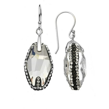 5th & Main Rhodium-Plated Sterling Silver Clear Swarovski with Black Pave Crystal Earrings