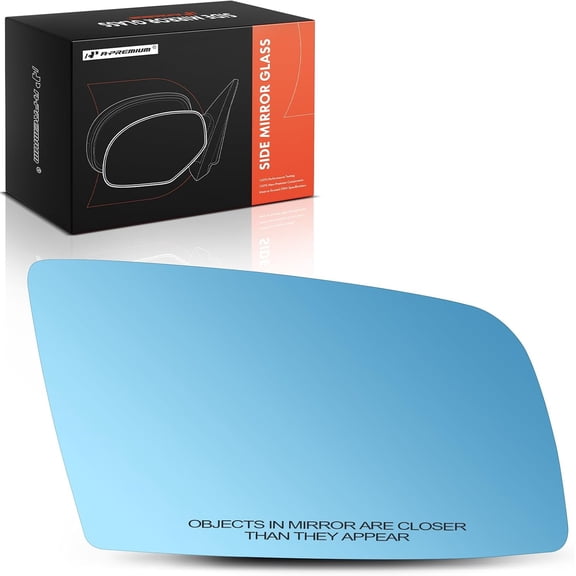 A-Premium Right Passenger Side Heated Mirror Glass with Backing Plate - Compatible with BMW 525xi, 528i 535i xDrive, 528xi, 530xi, 535i, 545i, 550i, 645Ci, 650i - Blue, Without Auto-Dimming