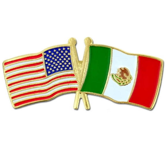PinMart's USA and Mexico Crossed Friendship Flag Enamel Lapel Pin