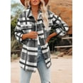 thumbnail image 4 of Women'S Flannel Plaid Shacket Fall Outfits Long Sleeve Button Down Shirts Jacket Coats with Side Pockets Gray XL, 4 of 9