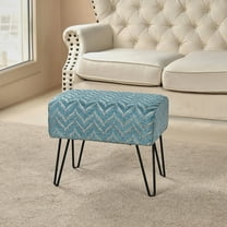 Home Soft Things Jacquard Chenille Stool Chair Upholstered Footrest Ottoman with Black Metal Legs and Padded Seat, Arusha-Turquoise, 19" x 13" x 17"