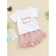 thumbnail image 3 of FEORJGP Toddler Girl Summer Outfit 3M 6M 1T 2T 3T Infant Short Sleeve T-Shirts Letter Print/Embroidery Shirt Crew Neck Tops Elastic Waist Shorts Newborn Cute Casual Daily 2Pcs Clothes Set, 3 of 9