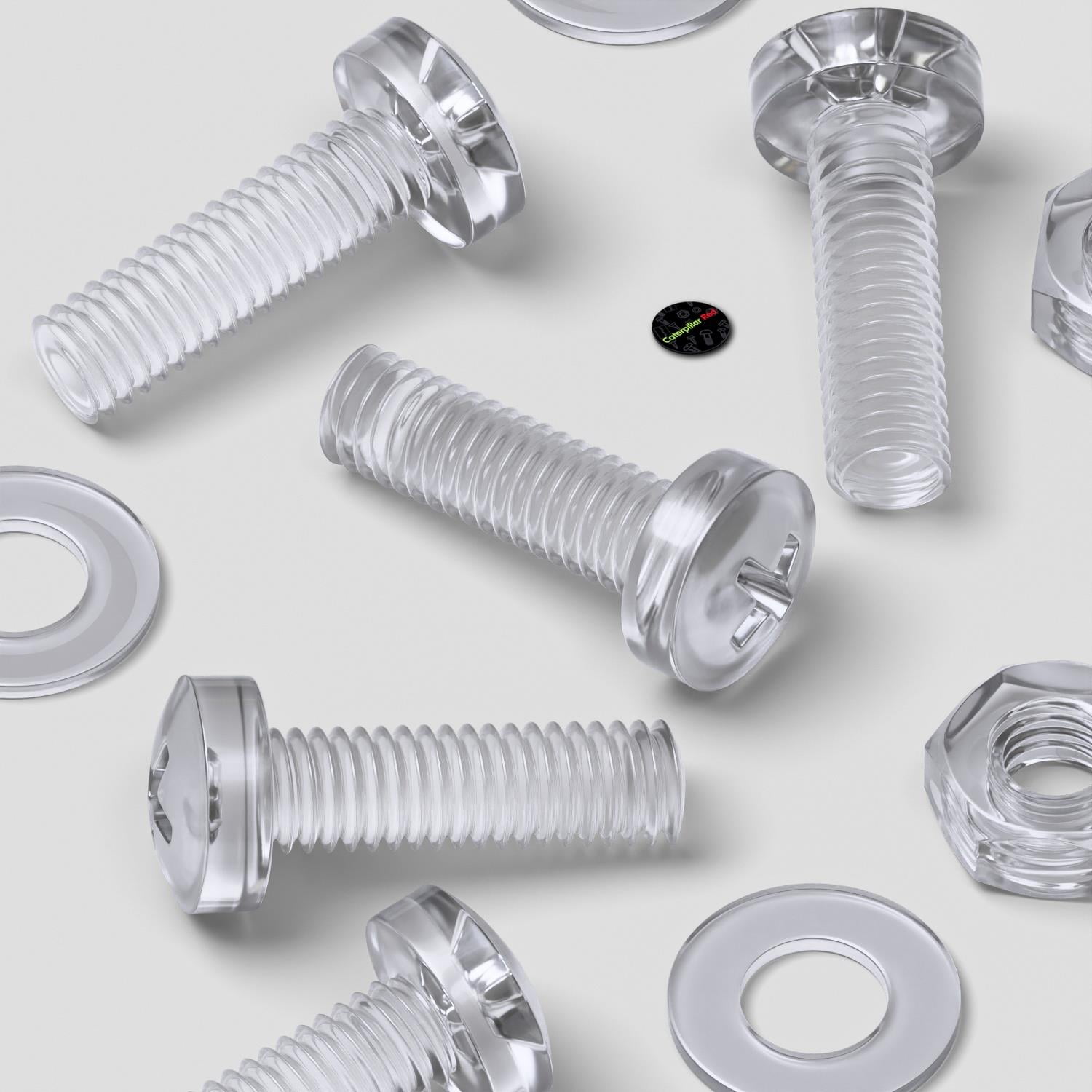 60 x Transparent Clear Plastic Acrylic, Pan Head, M3 x 10mm Nuts & Bolts, Washers -Acrylic Plastic Screws, (1/8 x 25/64 in)