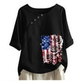 thumbnail image 2 of breaise Women's Independence Day Linen Shirts Proud Patriotic USA Flag Pattern Tshirts Cute Short Sleeve Tees Breathable Crew Neck Blouses Tops Workout Tops for Women, 2 of 3