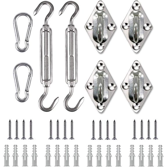 24PCS Shade Sail Hardware Kit,5 Inch for Triangle Rectangle Sun Shade Sail Installation,Stainless Steel Sun Shade Sail Hardware Kit for for Garden Outdoors,Sun Shade Sail Fixing Accessories B