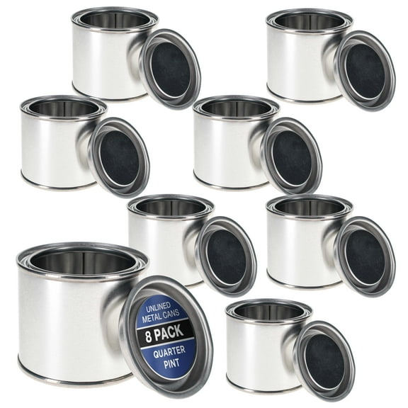 Master Elite Small 1/4 Pint Unlined Empty Metal Paint Can Bucket with Lids, Pack of 8 - Triple Tight Lid Seal, 4 fl. oz. Steel Coating Storage Container Tin - Store Oil-Based Paint, Art, DIY Crafts
